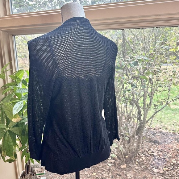 Thalia Sodi NWT large Black Pointelle mesh shrug 3/4 sleeves cardigan - Picture 4 of 8